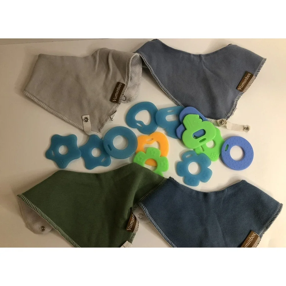 Baby Bandana Drool Bibs 4 Pack & 12 Teething Toys — Soft, Absorbent & Safe‎